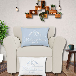 Almofada Decorativa Moldura Decorativa com Monograma de Sobrenome Azul