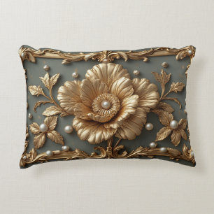 Almofada Decorativa Moldura Floral Dourada Luxuosa