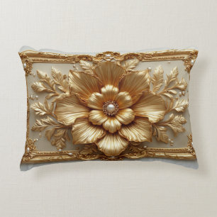 Almofada Decorativa Moldura Floral Dourada Luxuosa