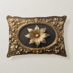 Almofada Decorativa Moldura Floral Dourada Luxuosa
