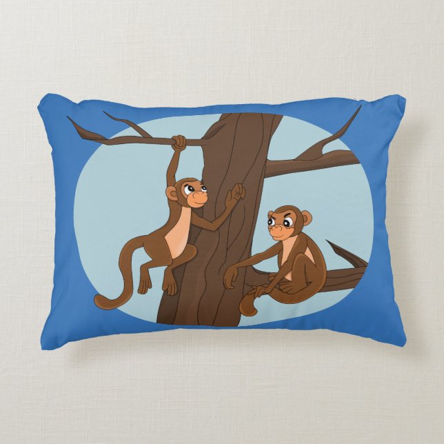 Almofada Decorativa Monkeys climbing the tree cartoon accent pillow (Frente)