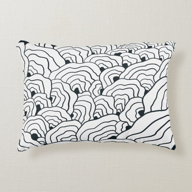 Almofada Decorativa Monochrome Wave Pattern,  Modern Abstract Line Art (Frente)