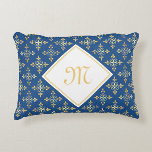 Almofada Decorativa Monograma Azul e Dourado Quatre Floral