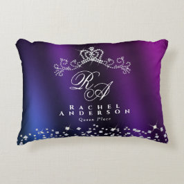 Almofada Decorativa Monograma Coroa com Brilho Azul Roxo