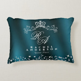 Almofada Decorativa Monograma Coroa com Brilho Verde