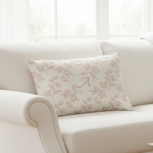 Almofada Decorativa Monograma de Chintz de Papel de Rosa vermelha Eleg (Criador carregado)