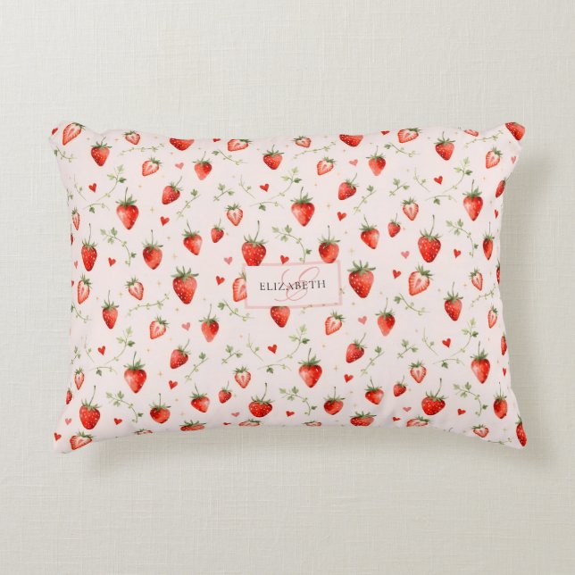 Almofada Decorativa Monograma de Corações Rosa Botânico Doce de Frutas (Frente)