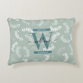 Almofada Decorativa Monograma de Folhas Botânicas Verdes Teais