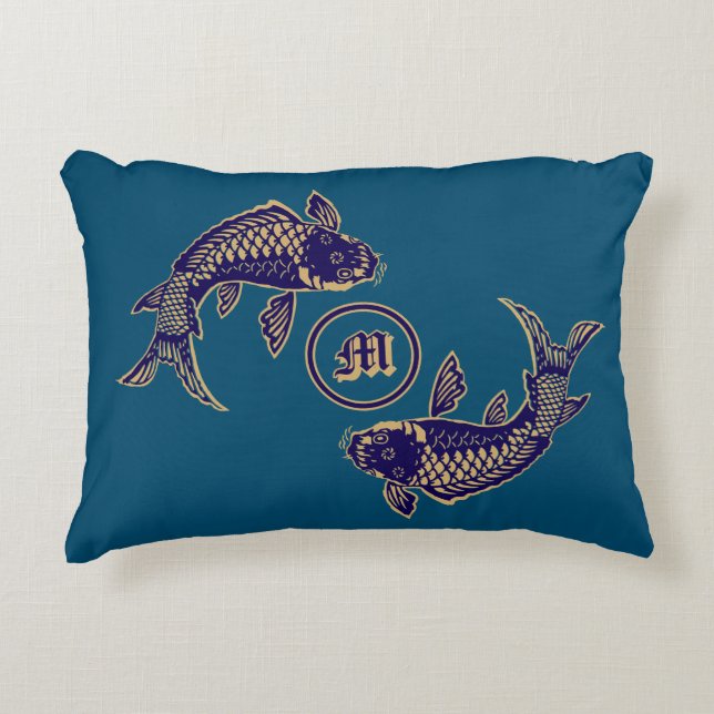 Almofada Decorativa Monograma de Peixe Koi Japonês (Frente)