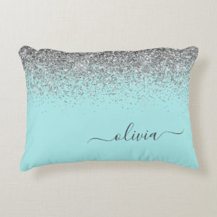 Almofada Decorativa Monograma de Prata Leve Azul Aqua