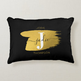 Almofada Decorativa Monograma de Script Preto e Dourado Moderno Inicia