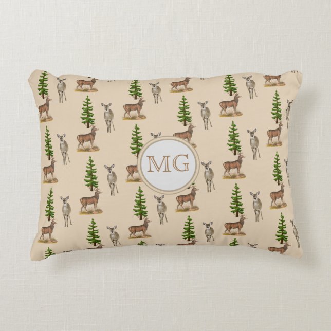 Almofada Decorativa Monograma Deer Pattern Beige (Frente)