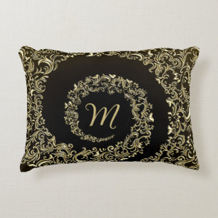 Almofada Decorativa Monograma do Damask ouro