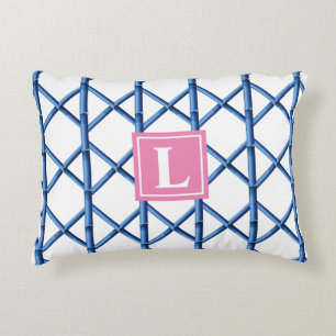 Almofada Decorativa Monograma do Padrão de Bamboo da Pré-ppy Blue Trel