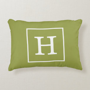 Almofada Decorativa Monograma Inicial com Moldura Verde e Branca de Ab