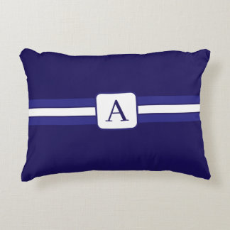 Almofada Decorativa Monograma Inicial Listrado Azul Simples e Elegante