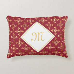 Almofada Decorativa Monograma luxuoso vermelho e Quatre Dourado floral
