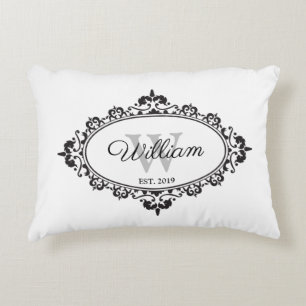 Almofada Decorativa Monograma minimalista de Damasco preto e branco
