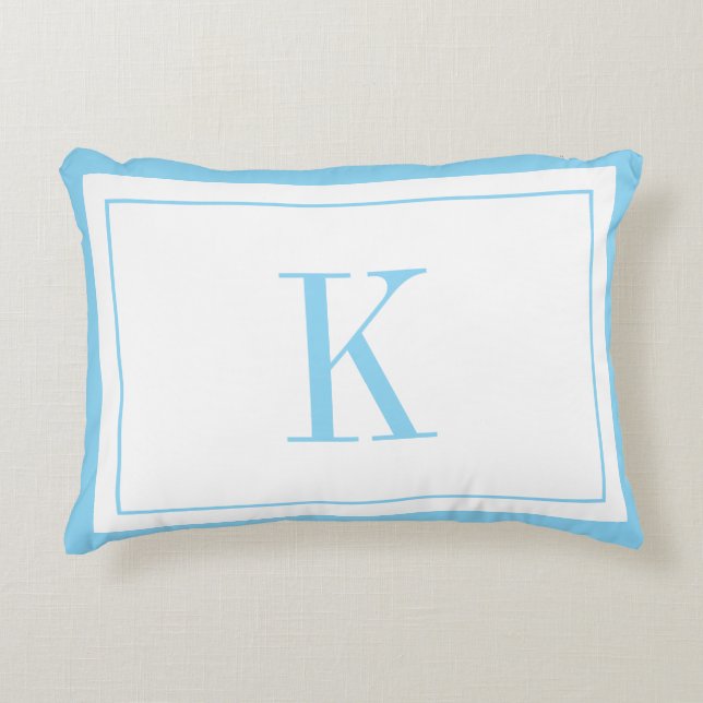 Almofada Decorativa Monograma moderno branco e azul céu (Frente)