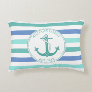 Almofada Decorativa Monograma náutico da família da listra de Seafoa
