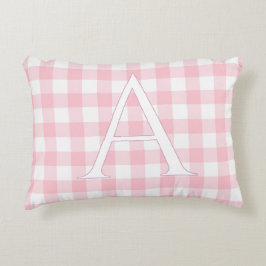 Almofada Decorativa Monograma Personalizado de Xadrez Rosa para Bebê M