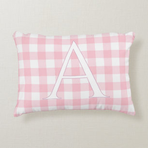 Almofada Decorativa Monograma Personalizado de Xadrez Rosa para Bebê M