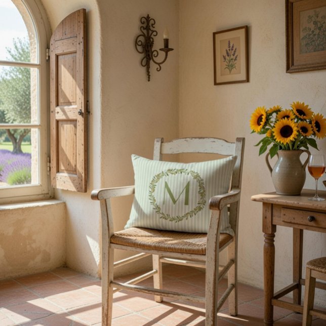 Almofada Decorativa Monograma Personalizado - Faixa Verde e Azeitonas (Criador carregado)