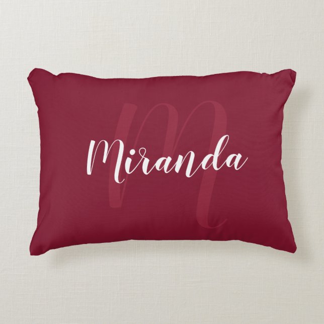 Almofada Decorativa Monograma Personalizado Moderno e Nome Vermelho Bo (Frente)