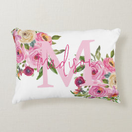 Almofada Decorativa Monograma | Personalizar | Aquarela | Floral