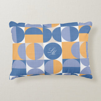 Almofada Decorativa Monograma Retro Azul Amarelo Círculos Meados do Sé