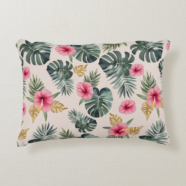 Almofada Decorativa Monstera e Hibiscus Pattern (Frente)