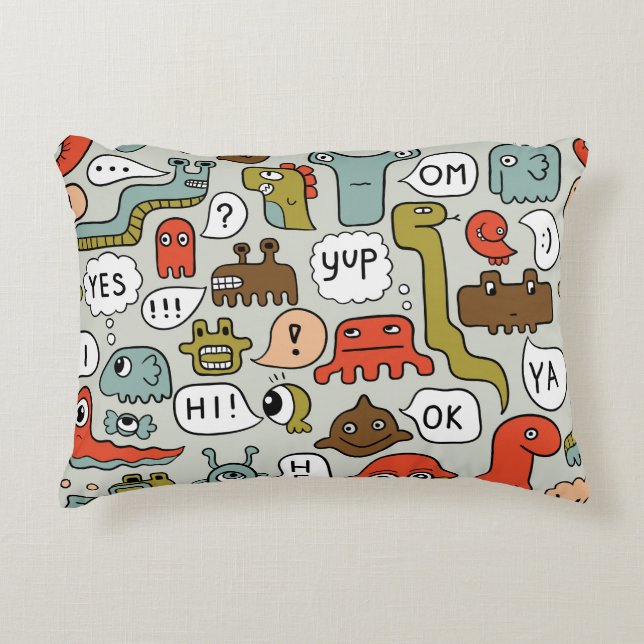 Almofada Decorativa Monstros de Cartoons Bonitos: Fundo Ininterrupto (Frente)