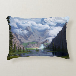 Almofada Decorativa Montanhas do lago cascata digital arte 3D ilustrad