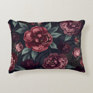 Almofada Decorativa Moody Florals Watercolor Dark Red Pattern