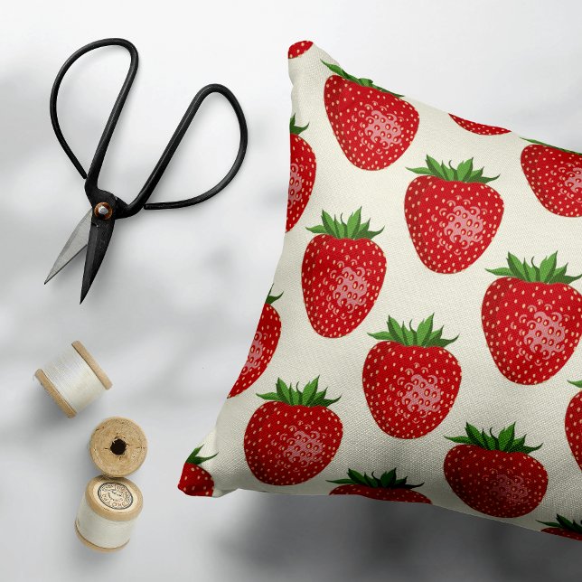 Almofada Decorativa Morango, Morangos Vermelhos, Fruta, Folha (Criador carregado)