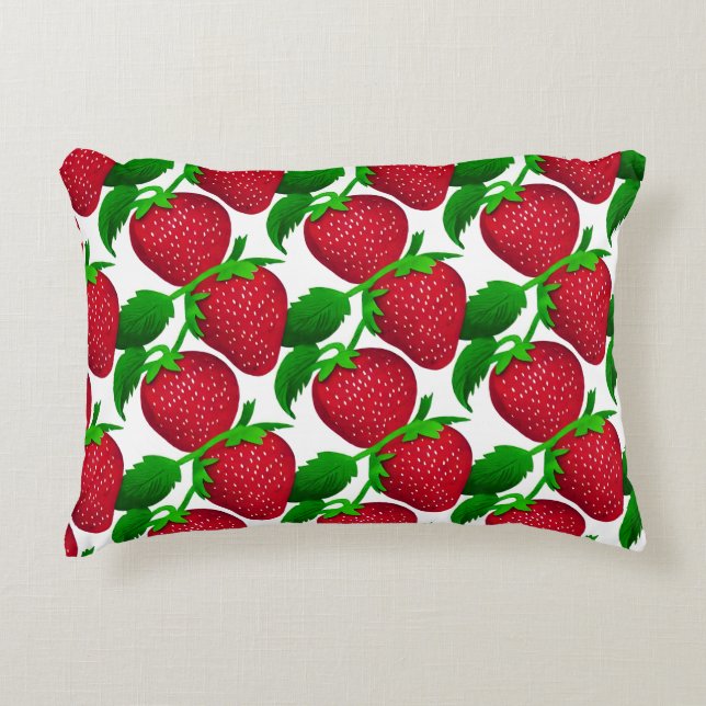 Almofada Decorativa Morangos em Padrões Brancos de Fundo (Frente)