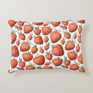 Almofada Decorativa Morangos Vermelhos Fundo Branco Sem Costura