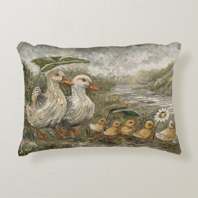 Almofada Decorativa Morning Commute Whimsical Farmhouse Duck Rainy Day (Frente)