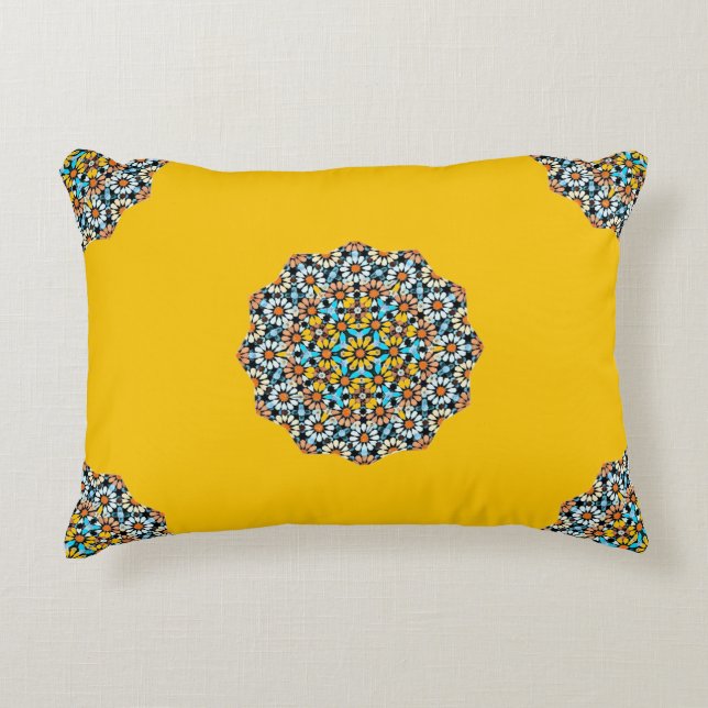 Almofada Decorativa Mosaico marroquino, Turquesa e Amarelo (Frente)