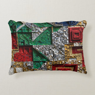 Almofada Decorativa Mosaico Quadrado Gigante Esmeralda Dourado Marfim 