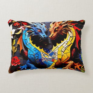 Almofada Decorativa Mosaicos de Dragão Coloridos