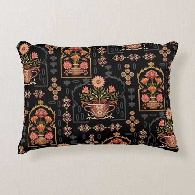 Almofada Decorativa Mughal Floral Motif: Black Seamless. (Frente)