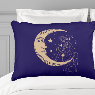 Almofada Decorativa Mulher celestial lua e estrelas,boho,ouro elegante