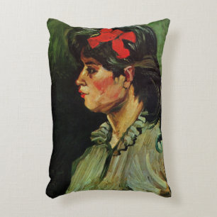 Almofada Decorativa Mulher com retrato de fita vermelha por Vincent va