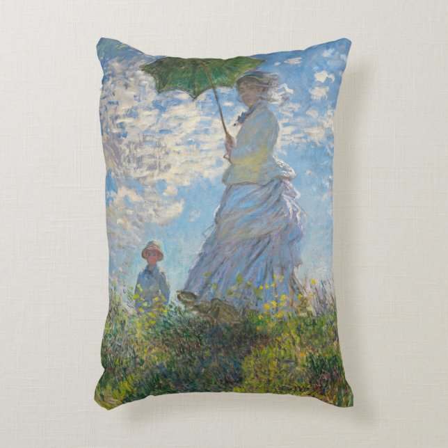 Almofada Decorativa Mulher de Claude Monet | com um parasol (Frente(Vertical))
