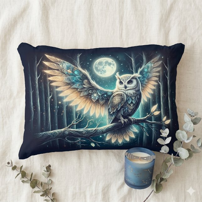 Almofada Decorativa Mystical Moon Owl Celestial Forest Glow (Mystical Moon Owl Celestial Forest Glow Accent Pillow)