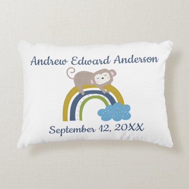 Almofada Decorativa Nascimento Stats Arco-Íris Dormindo Bebê Presente (Frente)