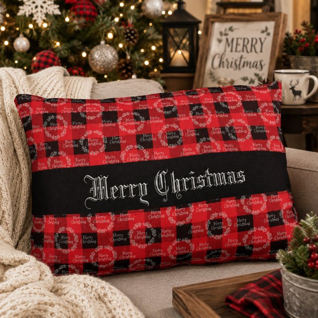 Almofada Decorativa Natal Alegre Xadrez Búfalo Rústico  (Criador carregado)