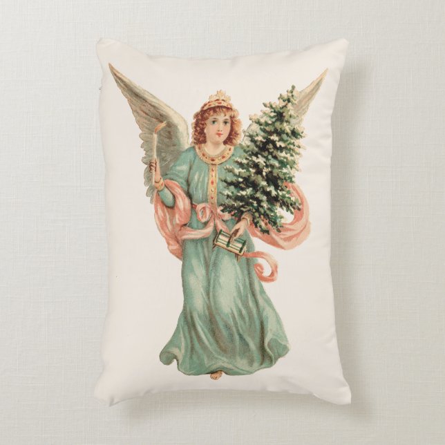 Almofada Decorativa Natal Antigo, Anjo Vitoriano com Árvore (Frente(Vertical))