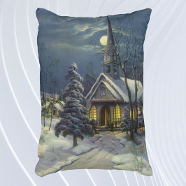 Almofada Decorativa Natal Antigo, Igreja de Inverno na Neve com Lua
